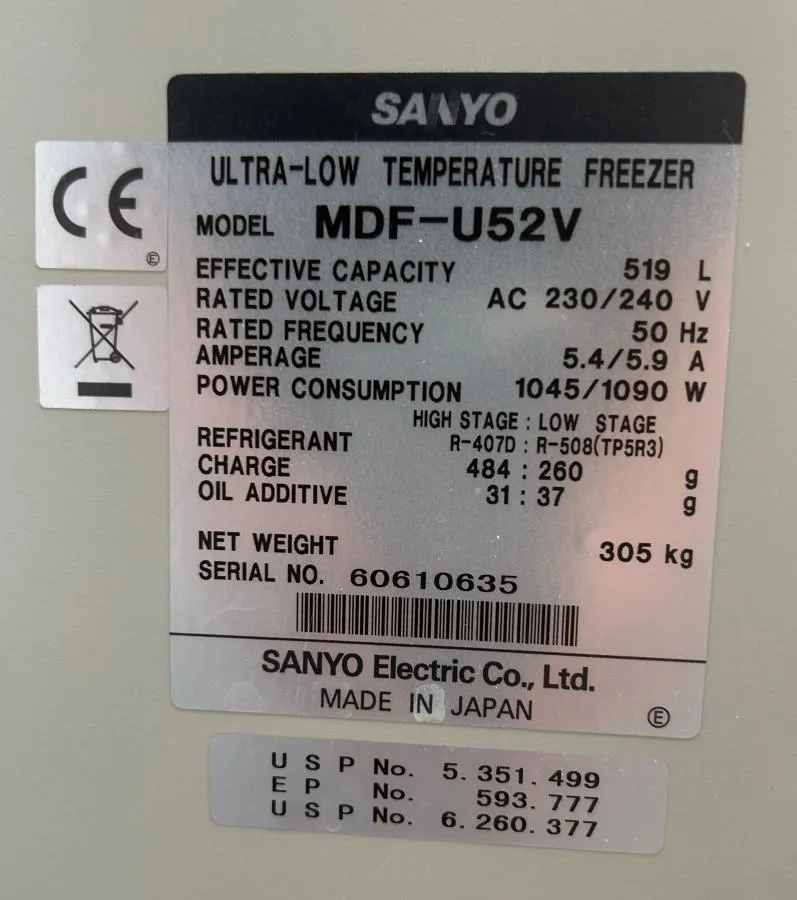 Sanyo MTR-G85C Ultra low Laboratory Freezer